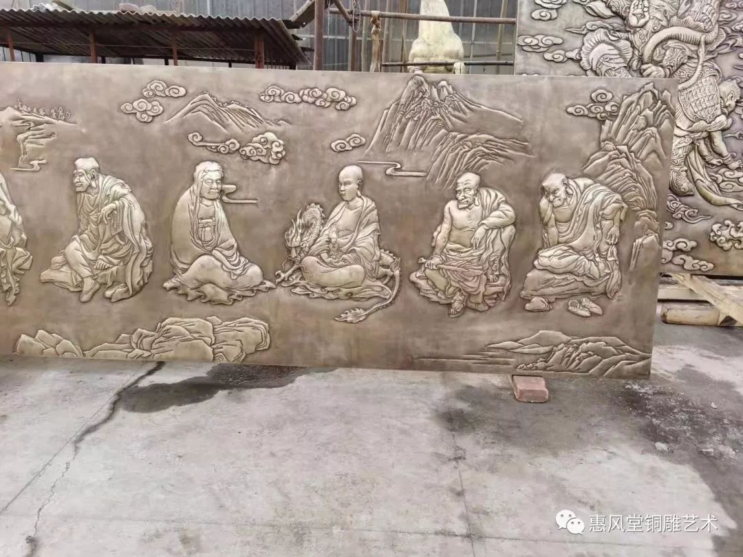 黃銅鍛銅浮雕畫 十八羅漢銅雕壁畫，定制寺院藝術的栩栩神韻